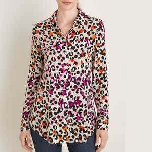Chico's Women's‎ Animal Print Easy Shirt Leopard Button-Up Rayon Blouse